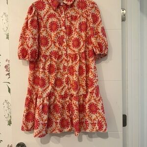 SHEIN Pink and Cream Ruffled Puff Sleeve Mini Sundress